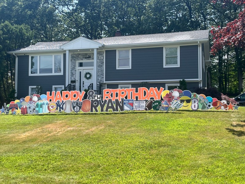 Sports-Themed Happy Birthday Lawn Sign in Allendale, NJ