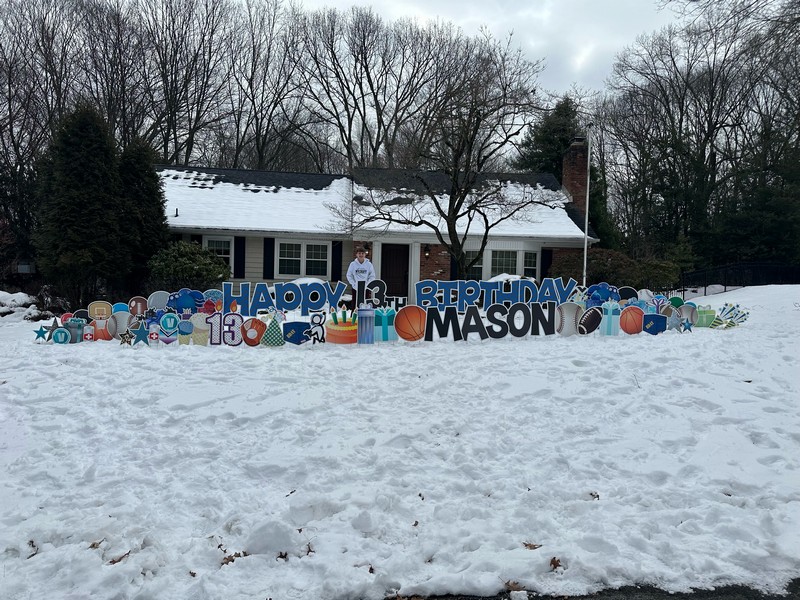Happy Birthday Lawn Sign in the Snow for a Boy in Wyckoff, NJ