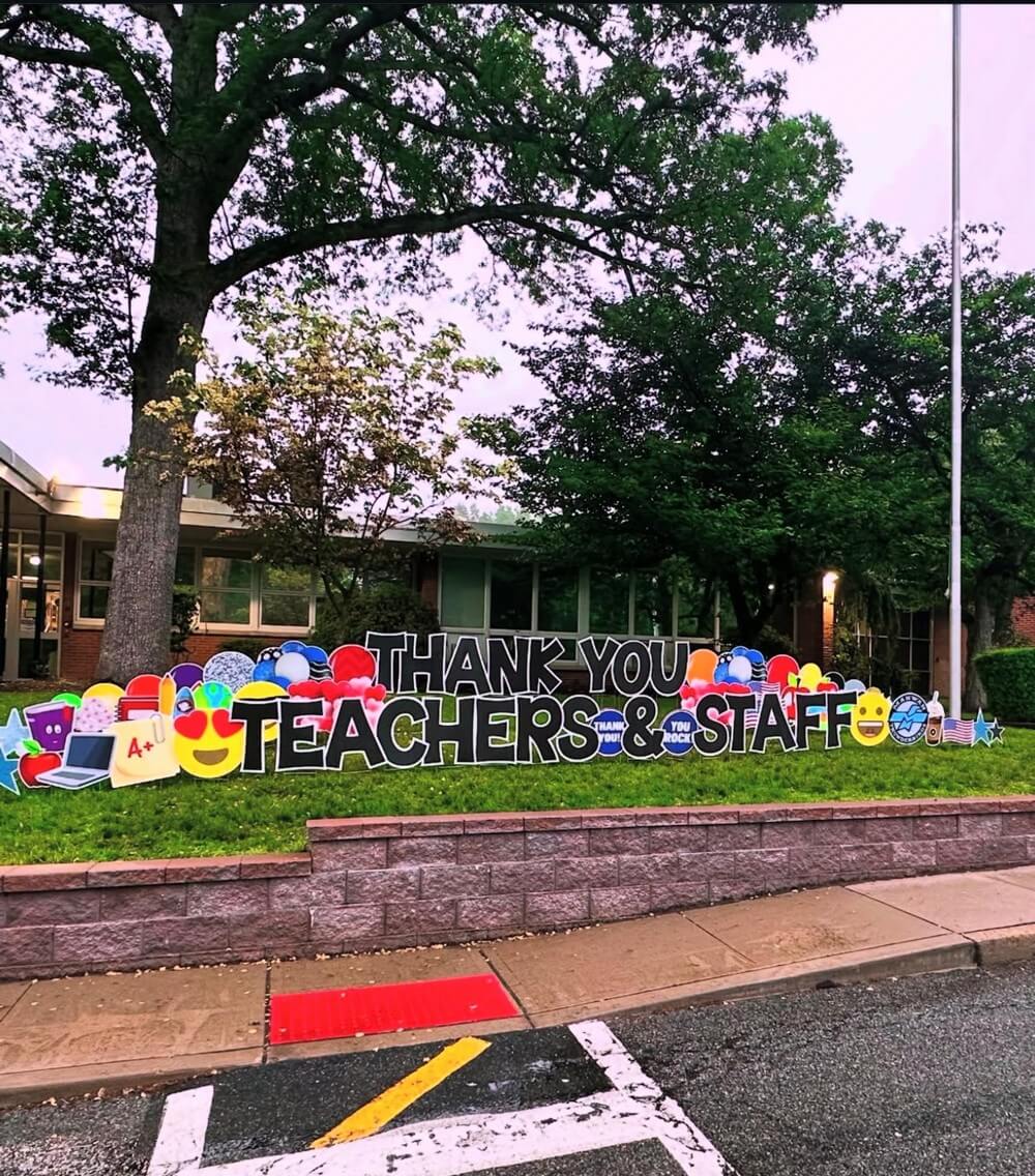 Heartfelt Thank You Teachers and Staff Sign for Teacher Appreciation Week in Mahwah, NJ