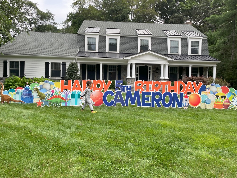 Dinosaur Themed Birthday Yard Card Lawn Sign for a Boy in Wyckoff, NJ