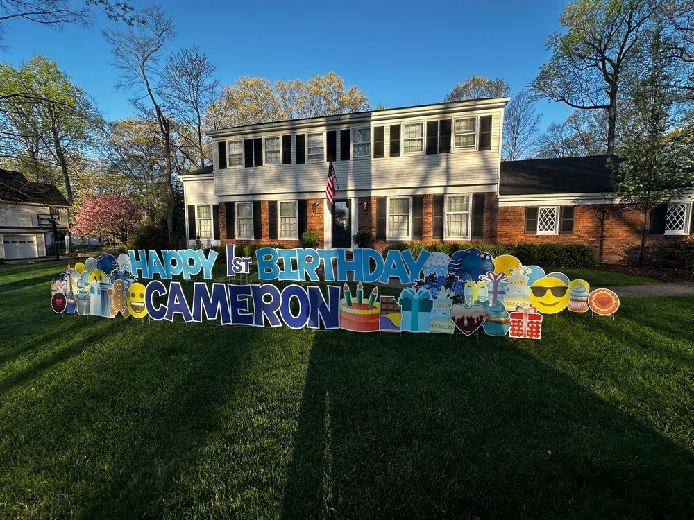 Striking Happy 1st Birthday Yard Card Lawn Sign in Upper Saddle River, NJ