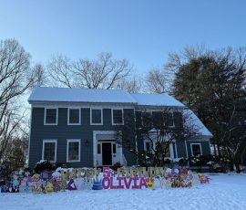 Beautiful Birthday Yard Card for a Girl in Ridgewood, NJ, During the Winter with Snow on the Ground